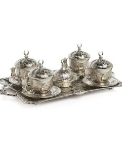 Silver Color Tiryaki Turkish Coffee Set For Four Person