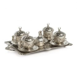 Silver Color Tiryaki Turkish Coffee Set For Four Person