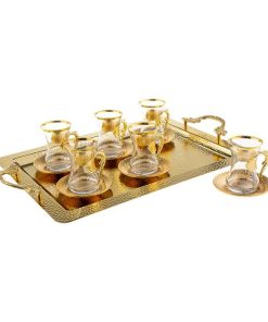 Gold Color Arabic Tea Set For Six With Tray