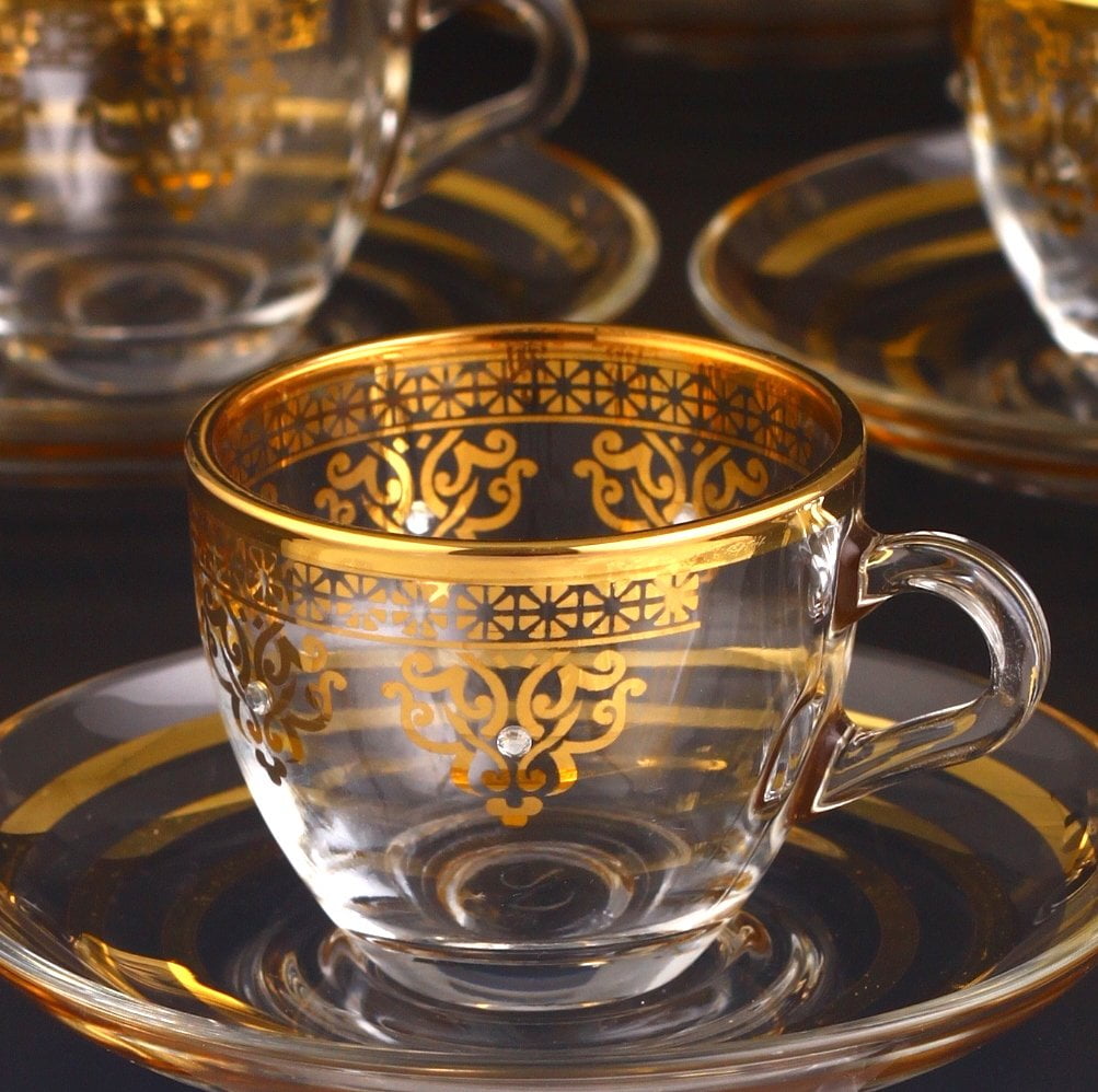 Gold Rim PersianTea Glasses/Coffee Mugs Set of 6