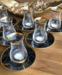 White Gold Plated Nida Arabic Tea Glasses Set - Traditional Turk
