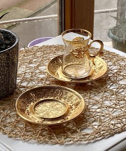 Gold Color Safa Tea Cups Set For Six Person