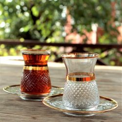 12 Pcs Vizyon Gold Color Cutting Turkish Tea Set