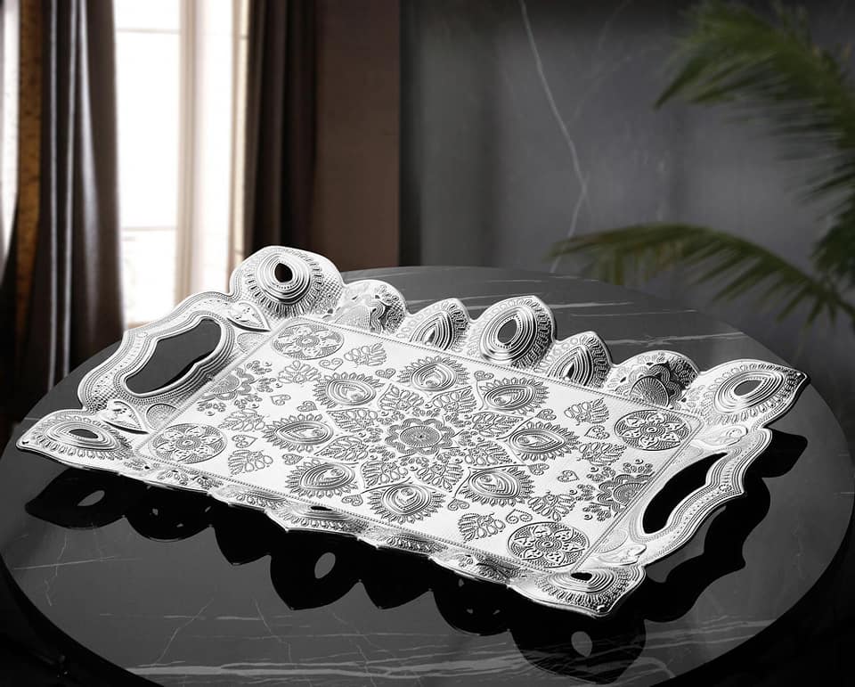 Silver Color Authentic Turkish Serving Tray