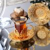 Gold Color Ahu Turkish Tea Cups Set For Six Person