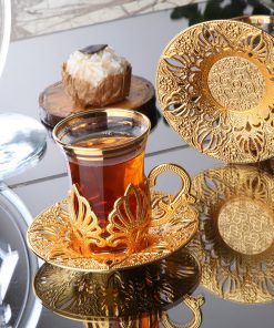 Gold Color Ahu Turkish Tea Cups Set For Six Person