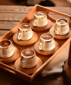 Bamboo Turkish Coffee Cups Set For Six Person With Tray