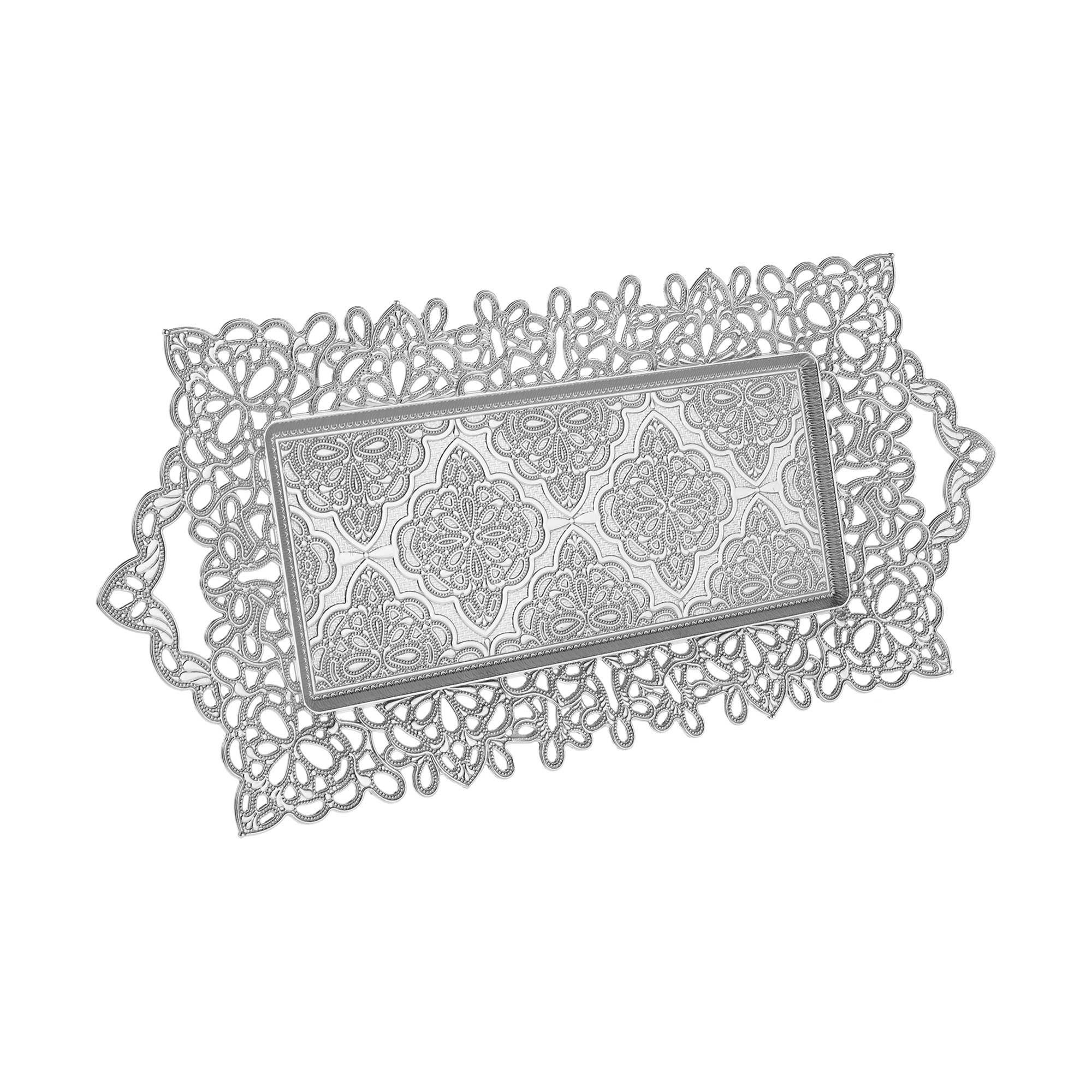 Silver Color Serving Tray For 2 Glasses