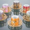 Colorful Tulip Design Gold Color Coffee Cups Set