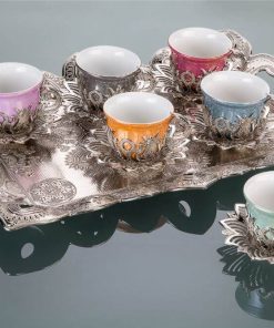 Colorful Tulip Design Silver Color Coffee Set With Tray