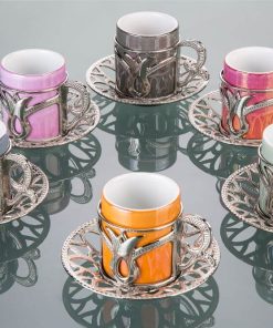Colorful Tulip Design Silver Color Coffee Cups Set