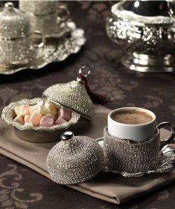 Crystal Stone Coated Silver Color Coffee Cups Set
