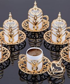 Gold Color Turkish Coffee Cups Tulip Design For Six Person