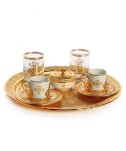 Gold Color Espresso Coffee Set For Two With Glasses