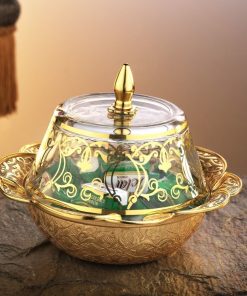 Gold Colour Vintage Style Snack Bowl With Glass Lid