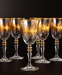 Gold Plated Nida Wine Glasses Set, Vintage Water Glasses, Footed Water Glasses Set of 6