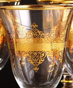 Gold Plated Nida Wine Glasses Set, Vintage Water Glasses, Footed Water Glasses Set of 6