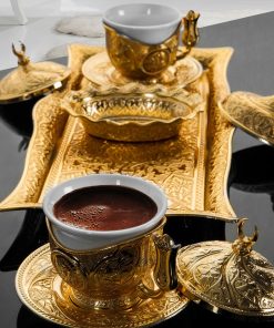 Tiryaki Gold Color Turkish Coffee - Espresso Set For Two Person