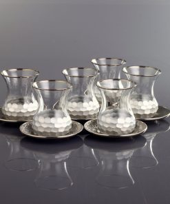 Silver Color Honeycomb Patterned Turkish Tea Glass Set