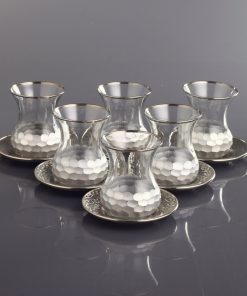 Silver Color Honeycomb Patterned Turkish Tea Glass Set