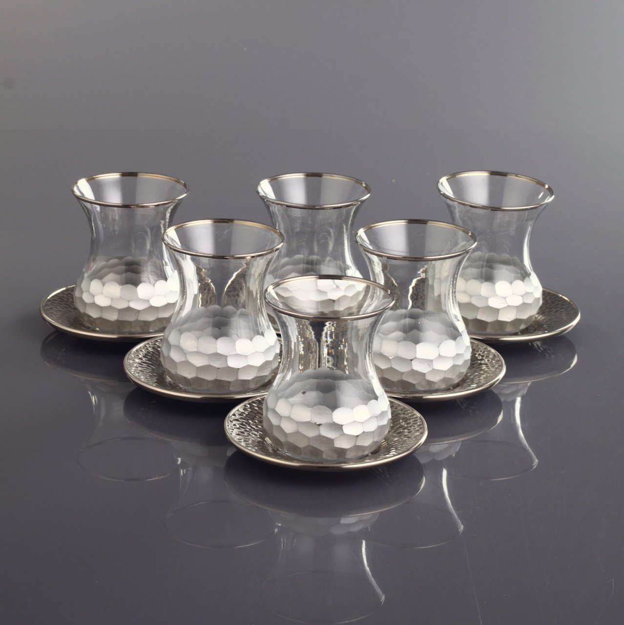 Silver Color Coffee Mugs - Tea Glasses For Six Person - Traditional Turk