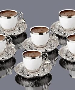 Silver Color Cream Porcelain Coffee Set