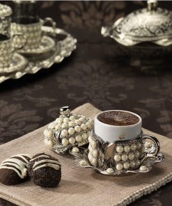 Silver Color Pearl Coated Coffee Cup Set With Tray