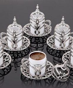 Silver Color Turkish Coffee Cups Tulip Design For Six Person