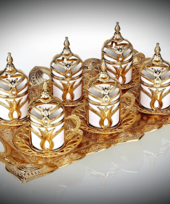 Tulip Design Gold Color Coffee Set With Tray