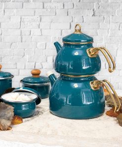 Turquoise Color Glory Enamel Turkish Tea Pot Kettle, Turkish Teapot, Tea Kettle