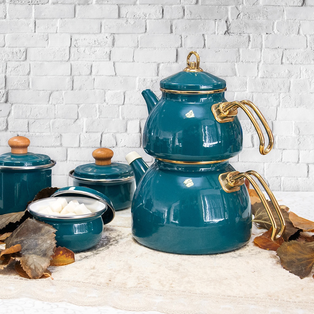 Turquoise Color Glory Enamel Turkish Tea Pot Kettle
