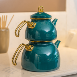 Turquoise Color Glory Enamel Turkish Tea Pot Kettle, Turkish Teapot, Tea Kettle