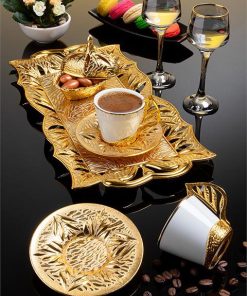 Gold Color Authentic Coffee Cup Set With Tray