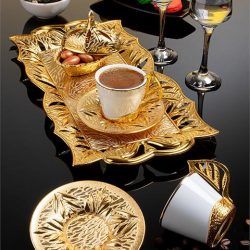 Gold Color Authentic Coffee Cup Set With Tray