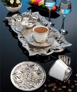 Silver Color Authentic Coffee Cup Set With Tray