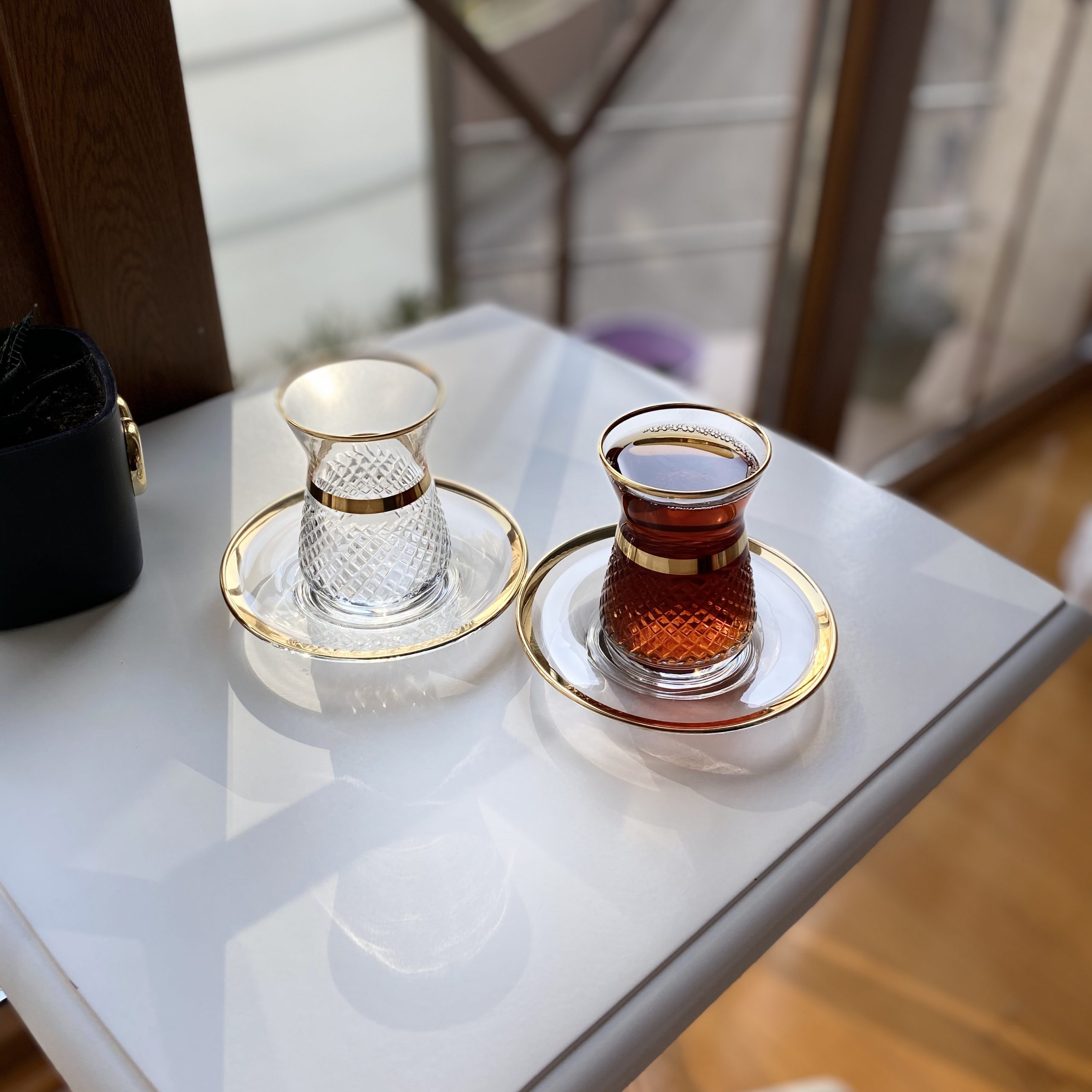 lav Turkish Tea Cups and Saucers Set 12-Piece - Turkish Tea Set  with Turkish Tea Glasses - Authentic Turkish Tea Glasses Set with Gold Rim  for Tea Time - Made