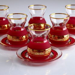 Pasabahce 12 Pcs Red Color Turkish Tea Set