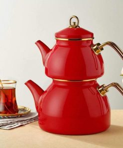 Red Color Glory Enamel Turkish Tea Pot Kettle, Turkish Teapot, Tea Kettle