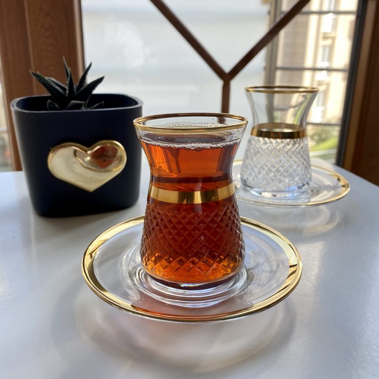 12 Pcs Irem Gold Color Turkish Tea Set