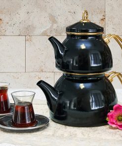 Black Color Glory Enamel Turkish Tea Pot Kettle, Turkish Teapot, Tea Kettle