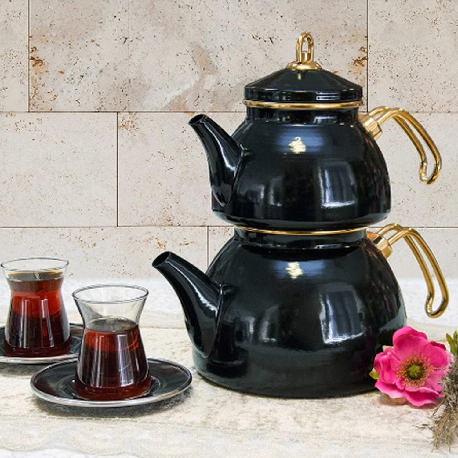 Black Color Glory Enamel Turkish Tea Pot Kettle, Turkish Teapot, Tea Kettle