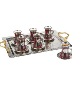 Silver Color Arabic Tea Set For Six With Tray