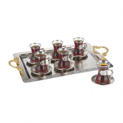 Silver Color Arabic Tea Set For Six With Tray
