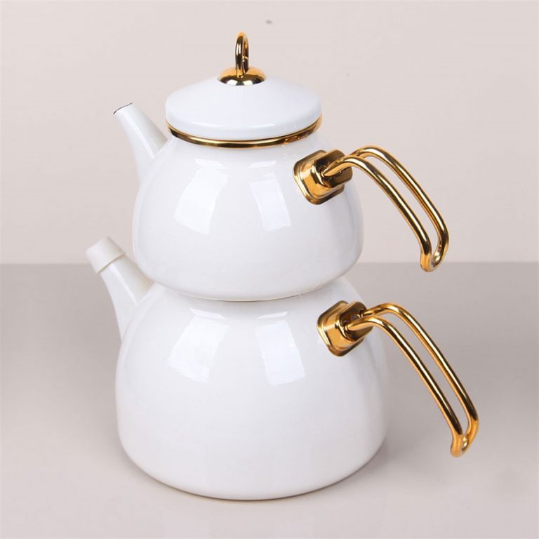 White Color Glory Enamel Turkish Tea Pot Kettle, Turkish Teapot, Tea Kettle