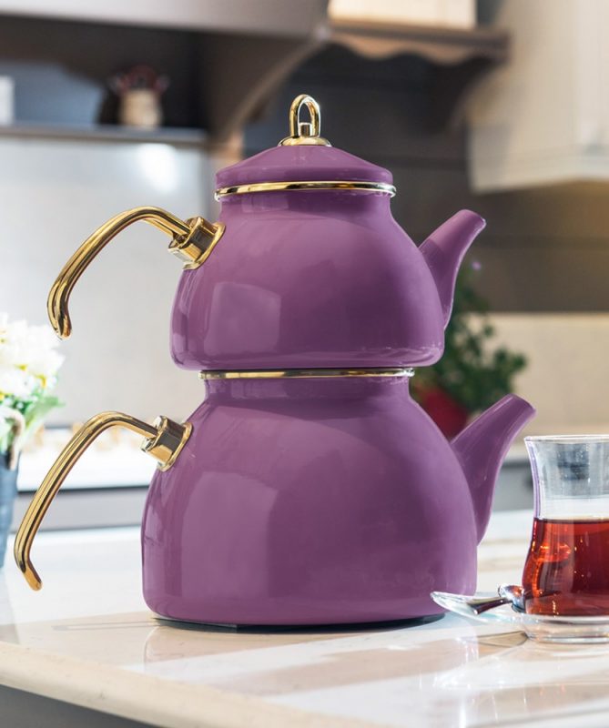 Purple Color Glory Enamel Turkish Tea Pot Kettle, Turkish Teapot, Tea Kettle