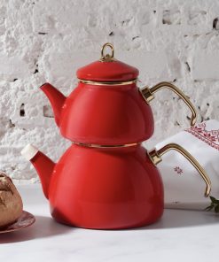 Red Color Glory Enamel Turkish Tea Pot Kettle, Turkish Teapot, Tea Kettle