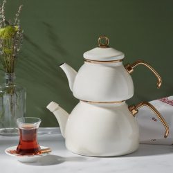 White Color Glory Enamel Turkish Tea Pot Kettle, Turkish Teapot, Tea Kettle