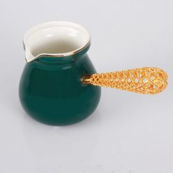 Emerald Color Telkari Porcelain Turkish Coffee Pot