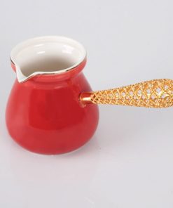 Red Color Telkari Porcelain Turkish Coffee Pot