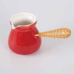 Red Color Telkari Porcelain Turkish Coffee Pot